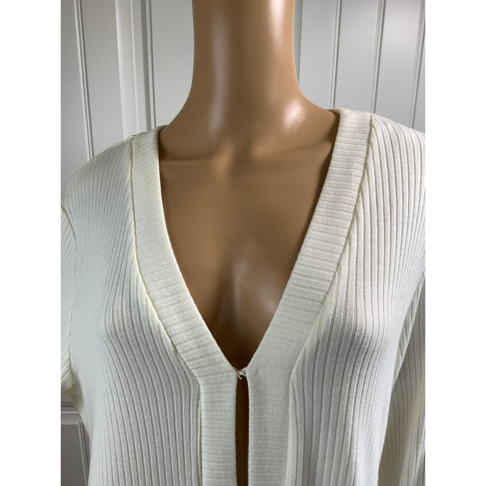 Vince Camuto Women's Open Front Cardigan Sz XL Off White Ribbed Knit V-Neck Boho - Picture 3 of 14